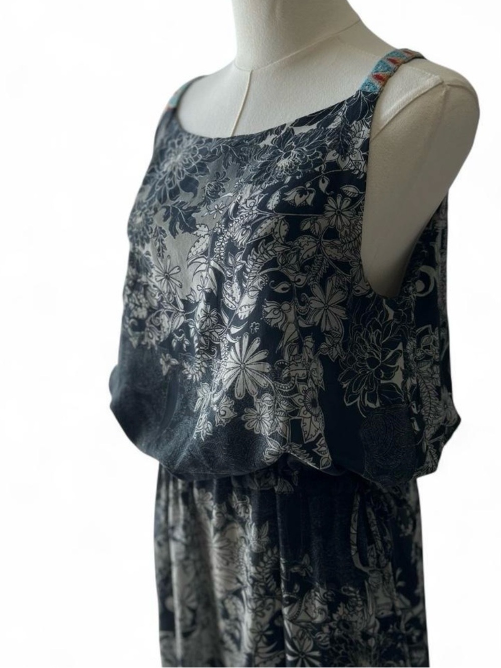 Johnny Was Biya 100% Silk Sleeveless Maxi Drop Waist Flowy Floral Vacation Dress - Picture 2 of 8